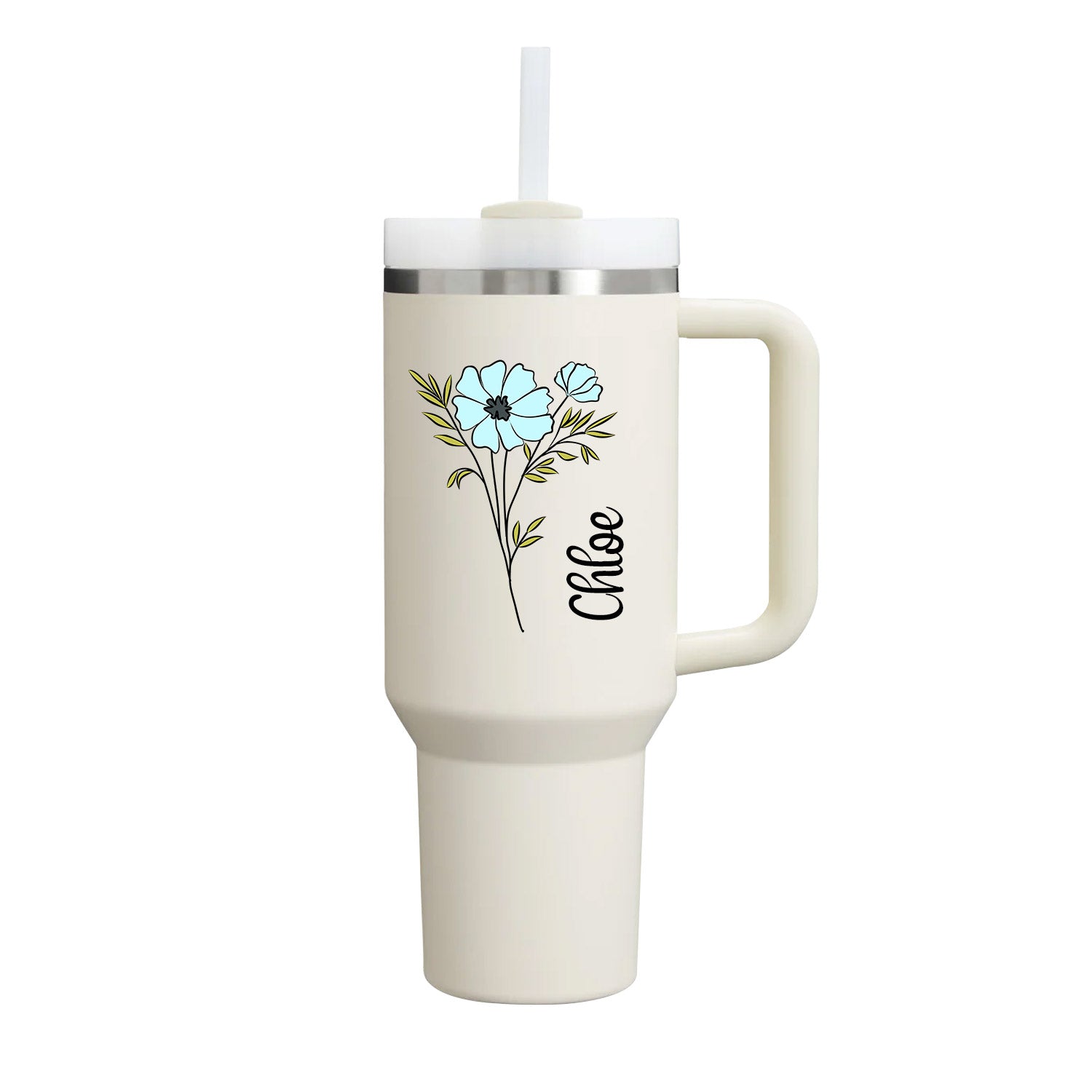 40 oz Tumbler with Birth Flower and Custom Name(Cream)