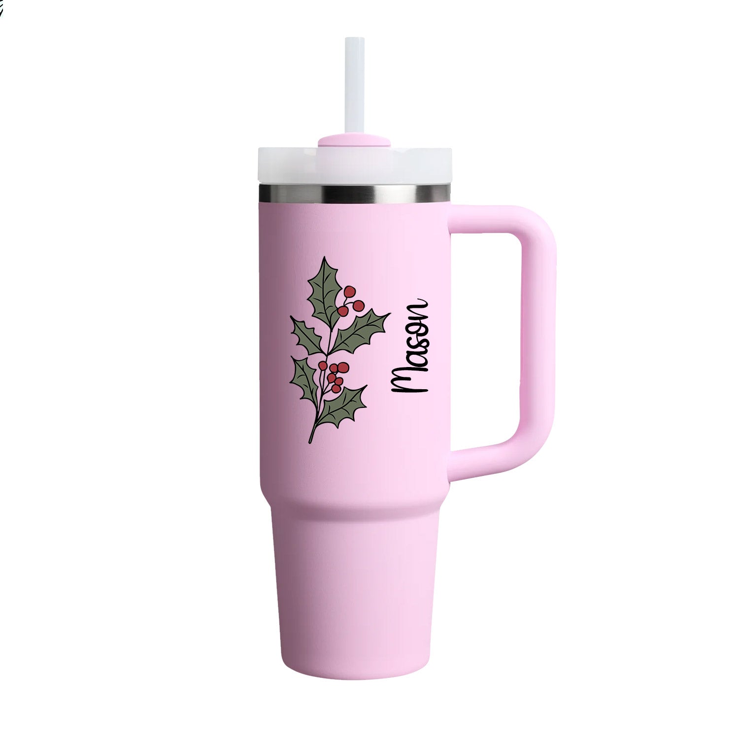 40 oz Tumbler with Birth Flower and Custom Name(Cherry Blossom)