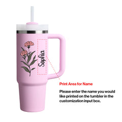 40 oz Tumbler with Birth Flower and Custom Name(Cherry Blossom) - Custom Creations