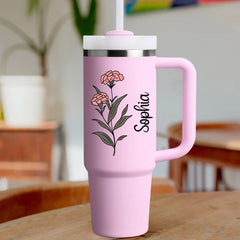 40 oz Tumbler with Birth Flower and Custom Name(Cherry Blossom) - Custom Creations