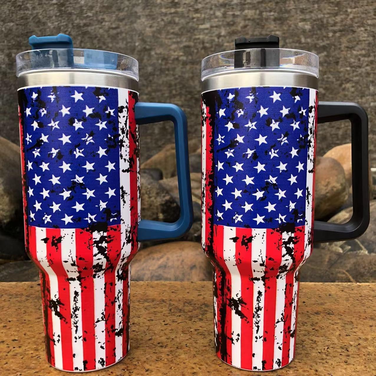 40 Oz Water Bottle for Stainless Steel Tumbler (Blue Handle)