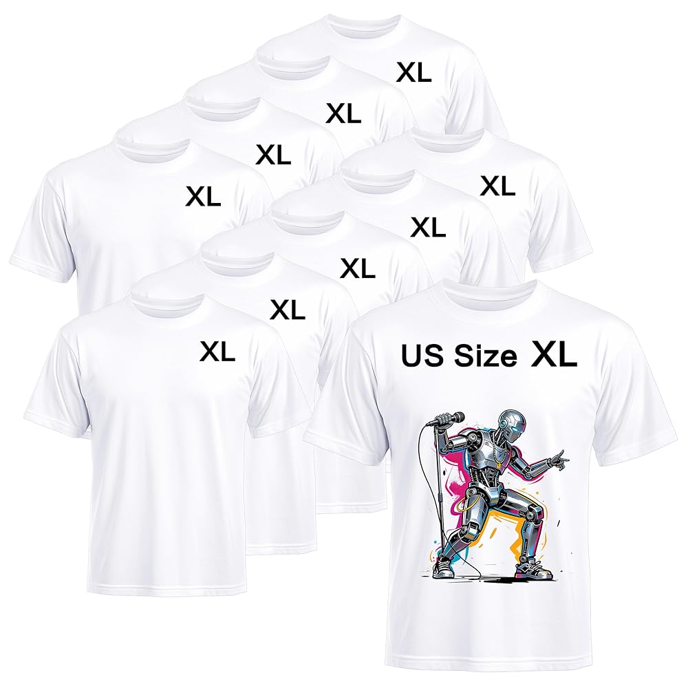 10 Pack Sublimation T-Shirts Bulk – Unisex White Polyester for Heat Transfer - XL
