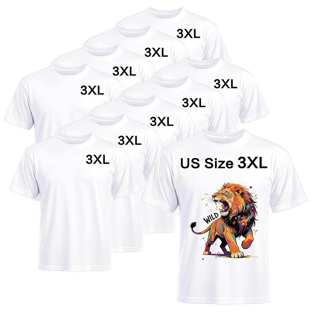 10 Pack Sublimation T-Shirts Bulk – Unisex White Polyester for Heat Transfer - XXXL