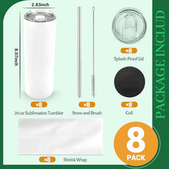 8 Pack 20 OZ Sublimation Tumblers Glow in the Dark