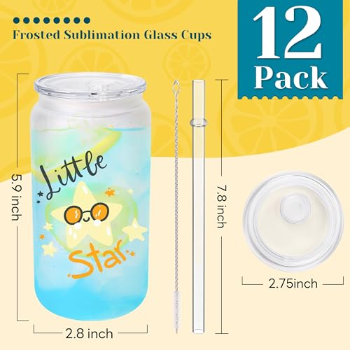 Glass cups with clear lids and straws 16 oz Sublimation Frosted glass cups - 12 pack