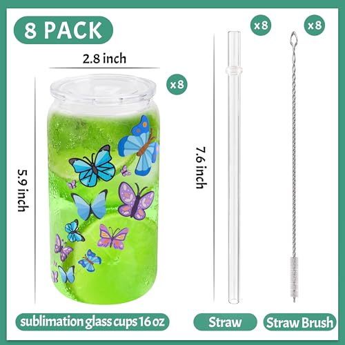 Glass cups with clear lids and straws 16 oz Sublimation Clear glass cups - 8 pack