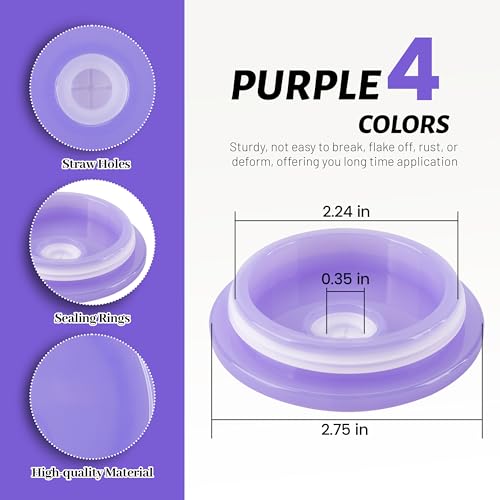 4 Pack Acrylic Lids for 16 oz Glass Cup (Purple)