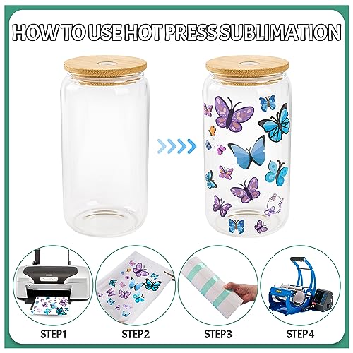 Sublimation Clear Glass Cups Blanks with Bamboo Lids