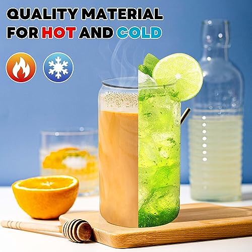 Glass Cups with Bamboo Lids and Straws  16 oz water bottles in bulk - 4 pack Clear
