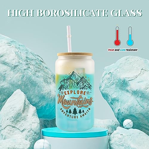 Glass cups with bamboo lids and straws 16 oz Sublimation Frosted glass cups - 12 pack