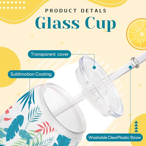 Glass cups with clear lids and straws 16 oz Sublimation Frosted glass cups - 12 pack