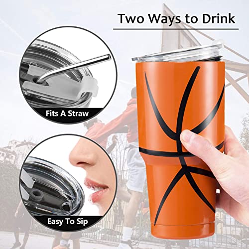 30 oz tumbler stainless steel cups metal water bottles in bulk - Basketball