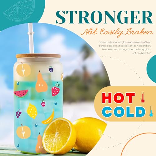 Glass cups with bamboo lids and straws 16 oz Sublimation Frosted glass cups - 8 pack