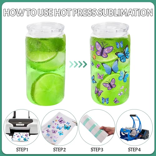 Glass cups with clear lids and straws 16 oz Sublimation Clear glass cups - 8 pack