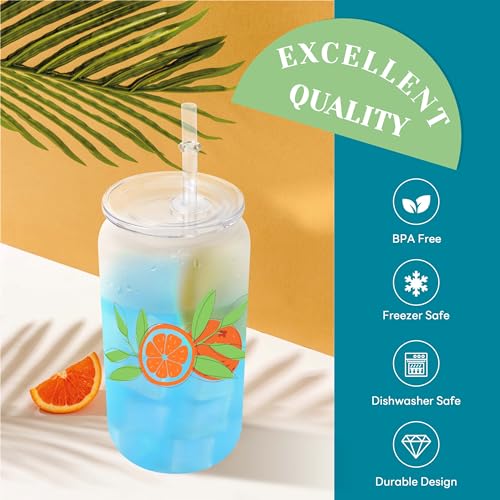Glass cups with clear lids and straws 16 oz Sublimation Frosted glass cups - 12 pack