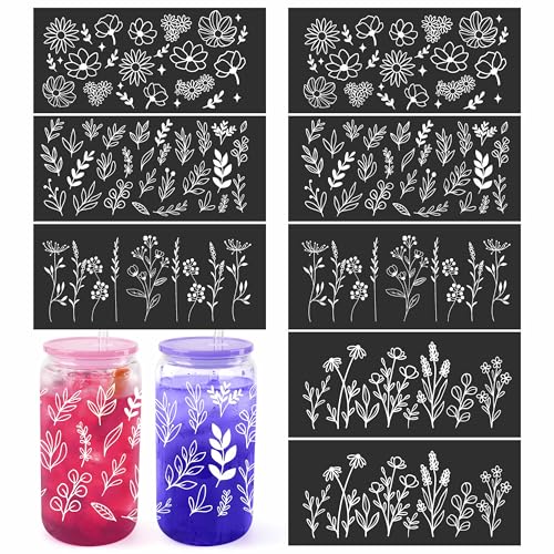 8 Pack UV Dtf Cup Wraps for Glass Cups (Flower)