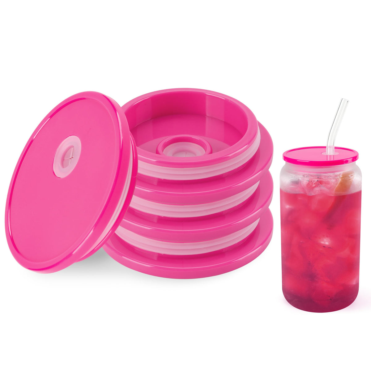 4 Pack Acrylic Lids for 16 oz Glass Cup (Rose Red)