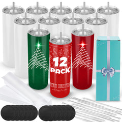 20 oz Sublimation tumblers  stainless steel cups bulk water bottles - 12 pack Flat Bottom